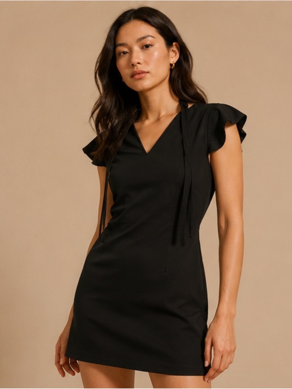 Zenana Premium Black Flutter Sleeve Tie Back Dress XL